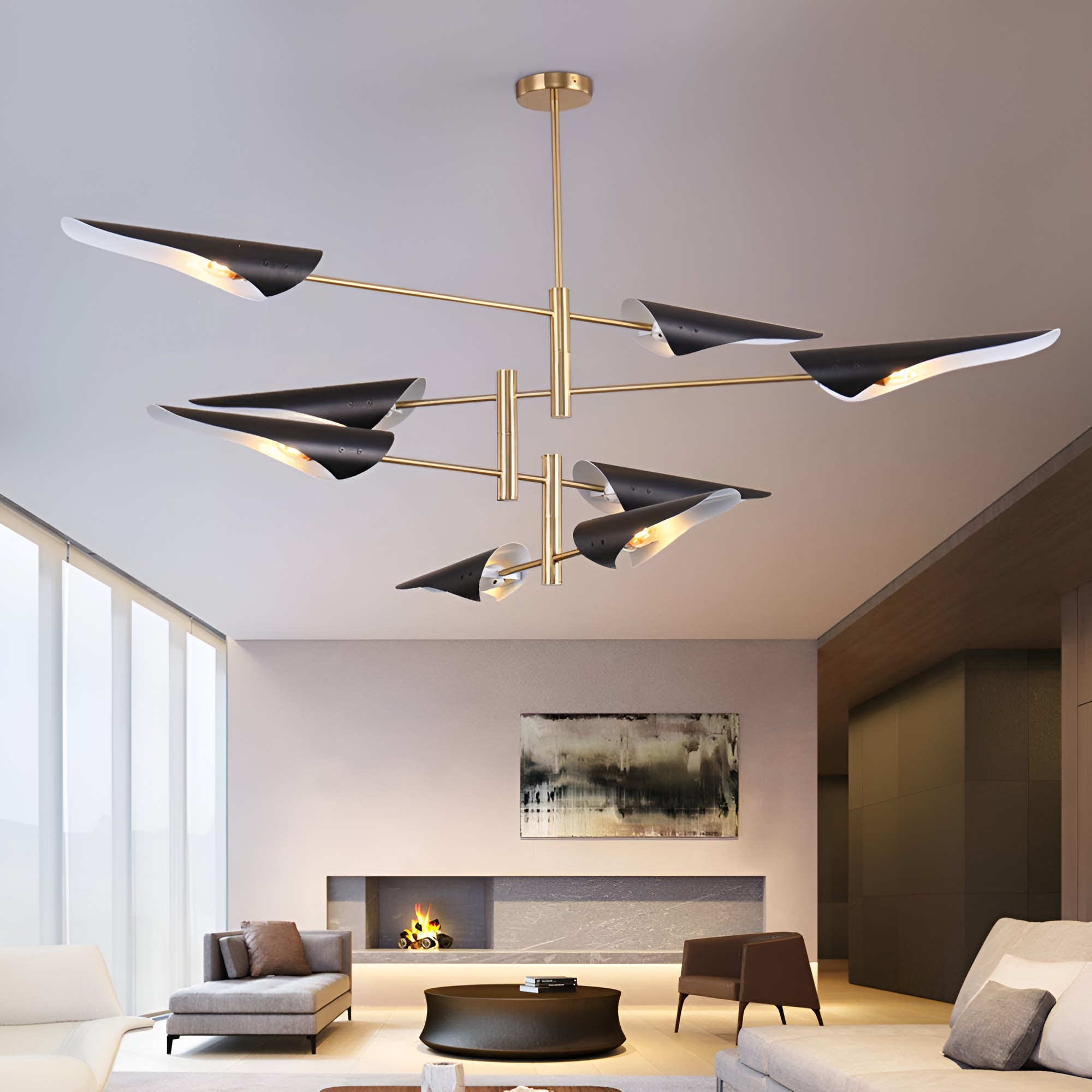 Modern Creative Chandelier 59 inch 8Light Personality Pendant Light Black Hanging Ceiling Light
