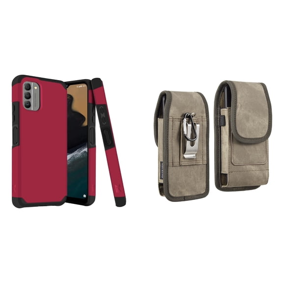 MK Armor Case for Nokia G400 5G and Vertical Rugged Belt Holster (Magenta/Brown)