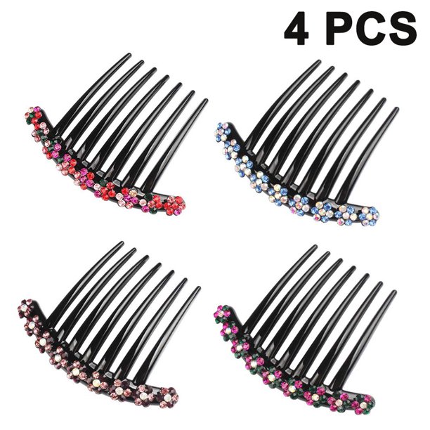 Peine para el cabello Juego de 4 dientes de diamantes de imitación Peine para el cabello Accesorios para el cabello Peine para el cabello para mujeres Niñas Regalo 4 colores Adepaton 2036003