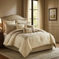 thumbnail image 6 of Benjara 10 Piece King Polyester Comforter Set with Damask Print- Cream and Gold, 6 of 7