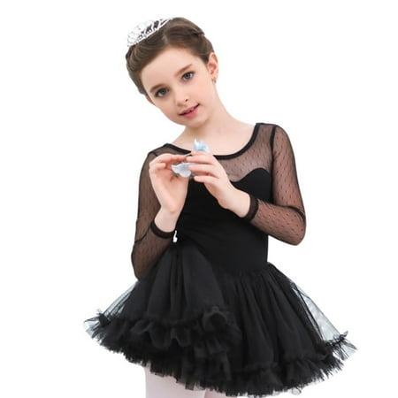

Bullpiano Toddler Girl Long Sleeve Latin Dance Dresses Girls Stage Performance Ballet Tutu Dress 4-14T