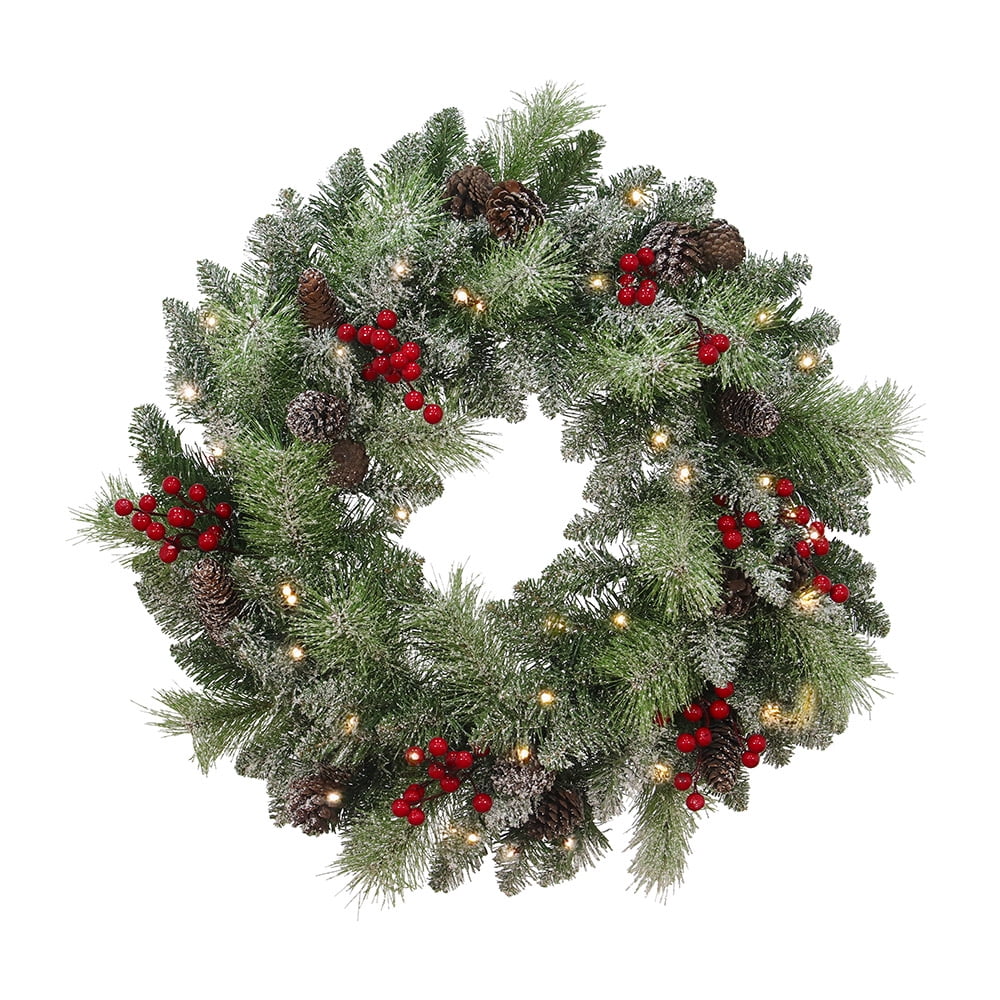 Abble 24'' Lighted Christmas Wreath with Warm White LED Lights