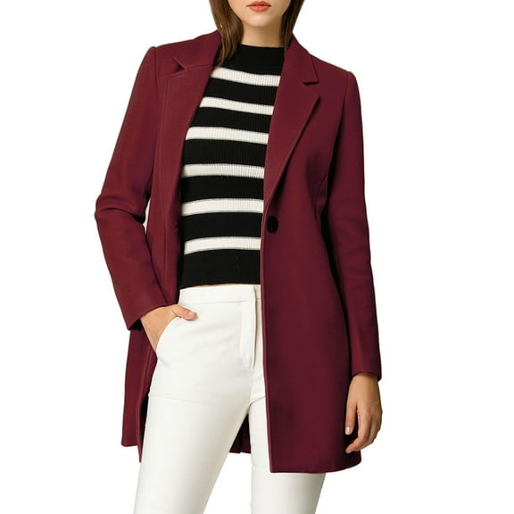 INSPIRE CHIC Women's Classic Notched Lapel Long Sleeves Long Overcoat L Burgundy