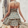 thumbnail image 4 of Womens Sleeveless Halter Floral Printing Summer Mini Dress Sexy A Line Double Layer Ruffle Hem Flowy Swing Beach Sundress, 4 of 7