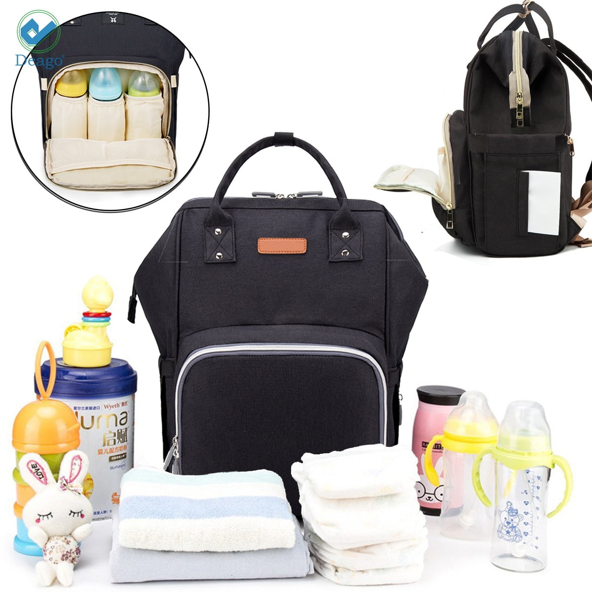 Deago Diaper Bag Multi Function Waterproof Travel Backpack Nappy Bags for Baby Care Large Capacity with USB Charging Port