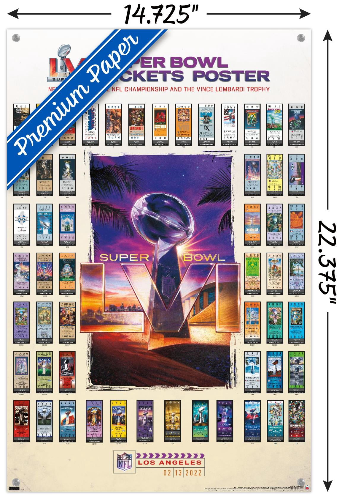NFL League - Super Bowl LVI - Tickets Wall Poster with Push Pins, 14.725" x 22.375"