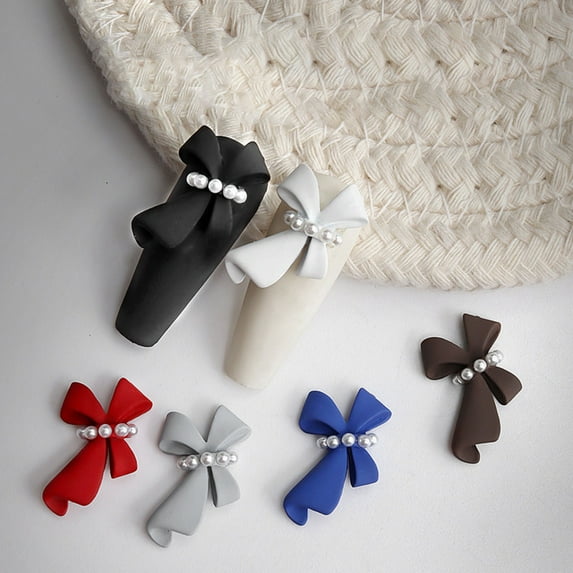 opvise 5Pcs Nail Ornaments Faux Pearl Design Vivid Color Plastic All-Purpose 3D Bow-knot DIY Nail Art Decorations Nail Accessories