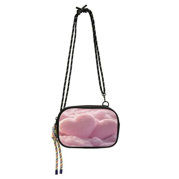 Stylish Crossbody Phone Bag Purse Handbags Adjustable Strap, Compact Design for Essentials Fluffy Pink Heart-shaped
