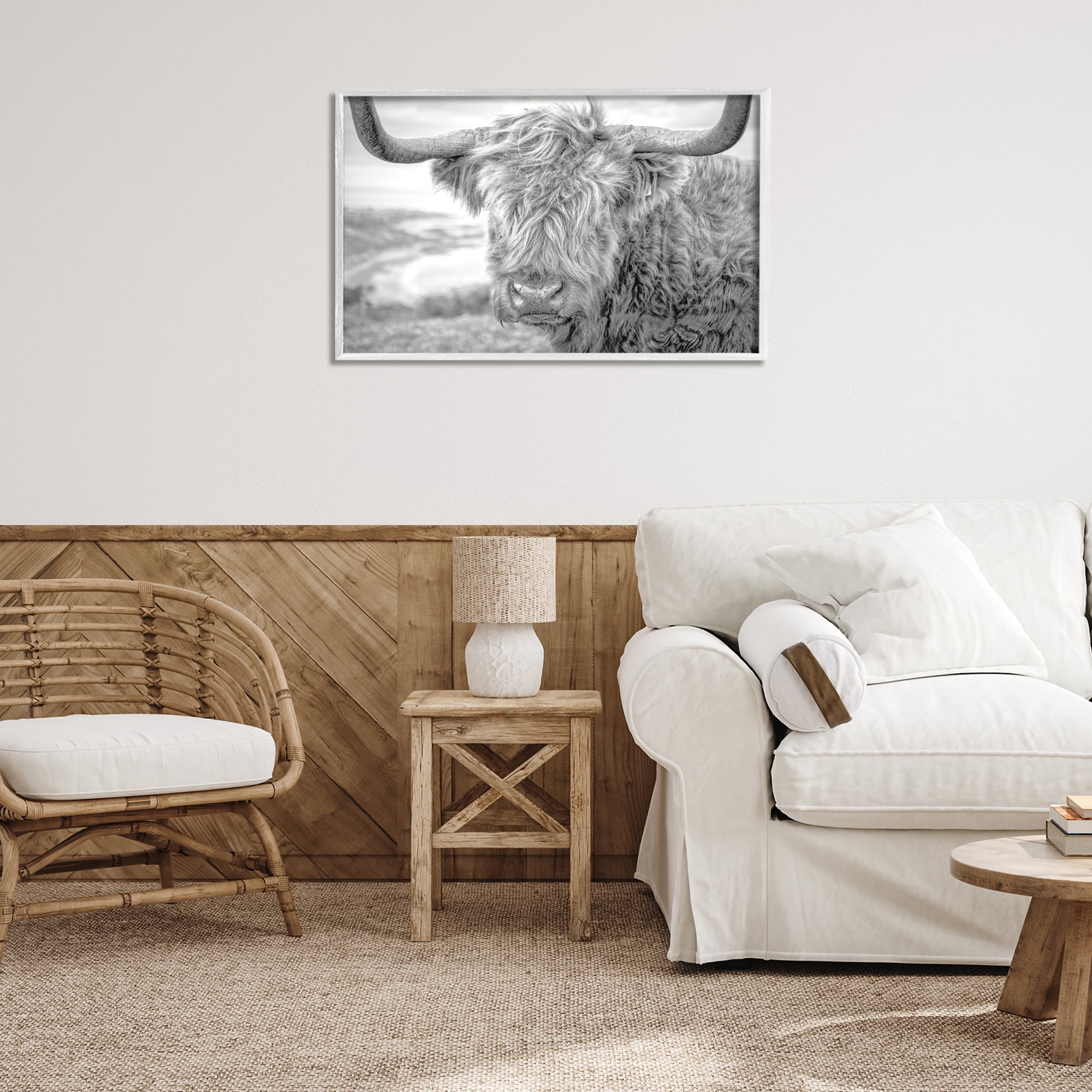 Stupell Industries Close Up Fuzzy Cattle Animals & Insects Photography White Framed Art Print Wall Art, 30 x 20