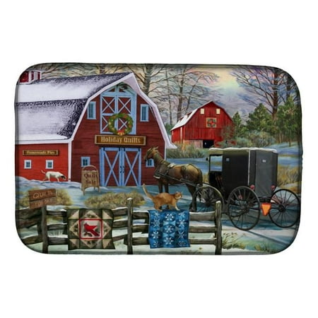 

14 x 21 in. Christmas Holiday Quilt Shop Barn Dish Drying Mat