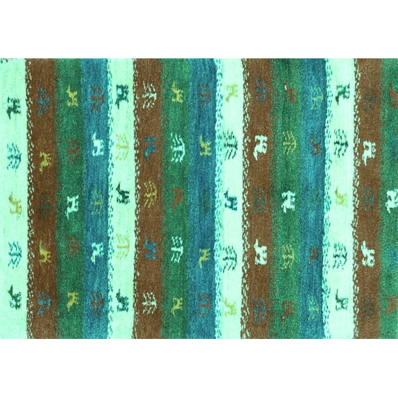 Ahgly Company Machine Washable Indoor Rectangle Southwestern Turquoise Blue Country Area Rugs, 2' x 4'
