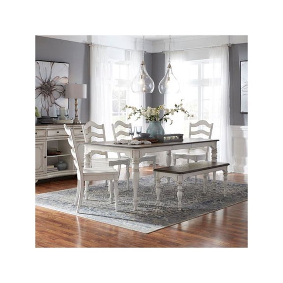 Liberty Furniture Industries, Inc. 6 Piece Leg Table Dining Room Set with Bench, 4 Ladder Back Chairs
