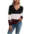 thumbnail image 1 of Timegard Haut pour Femmes Col en V Cranté Boutons Manches Longues Tee-Shirts à Blocs de Couleur Automne Hauts Décontractés Confortables, 1 of 6
