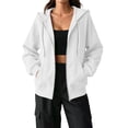 thumbnail image 2 of Zip Up Hoodie Women Oversized Lightweight Sweatshirts Plus Size, Plain, Long Sleeve, Drawstring, Full Zipper with Pockets, Casual Fashion Fall Winter Jackets White 3XL, 2 of 6