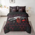 thumbnail image 3 of Manfei Sports Car 7pcs Bedding Comforter Set,Geometric Hexagon Hockeycomb Queen Bedding Sets,Black Red Queen Sheet Sets Forboys Teens,Super Cozy Room Decor Reversible, 3 of 9