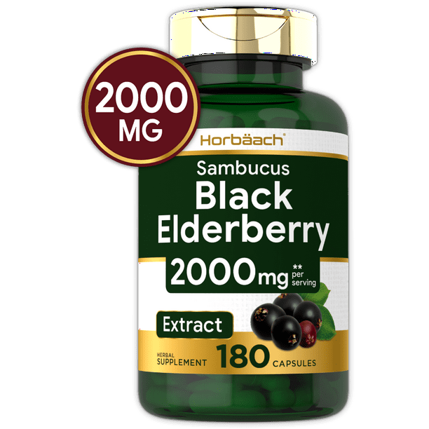 Black Elderberry Capsules 2000 mg 180 Pills Sambucus Herbal Extract