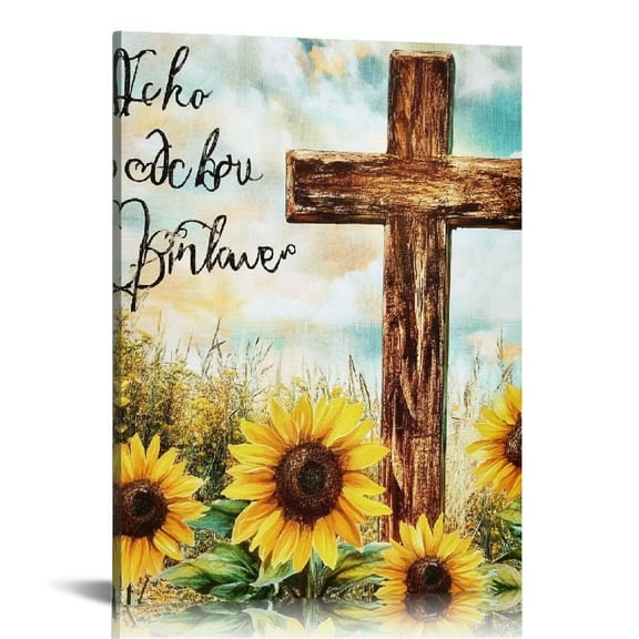 Patifu Cross Sunflowers Bible Verse Canvas Wall Art Home Decor 12x16 in