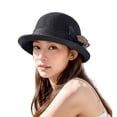 thumbnail image 4 of Helii Crochet Bucket Hat for Women Handmade Paper Straw Sun Hat Packable Bowler Hat Roll Brim Vintage Church Fascinator Wedding Tea Party Summer Cap Black,One Size, 4 of 5