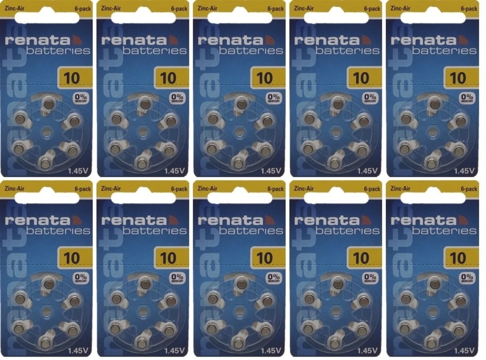 Renata Size 10 Hearing Aid Batteries Zinc Air Batteries Brand New Pack Of 60