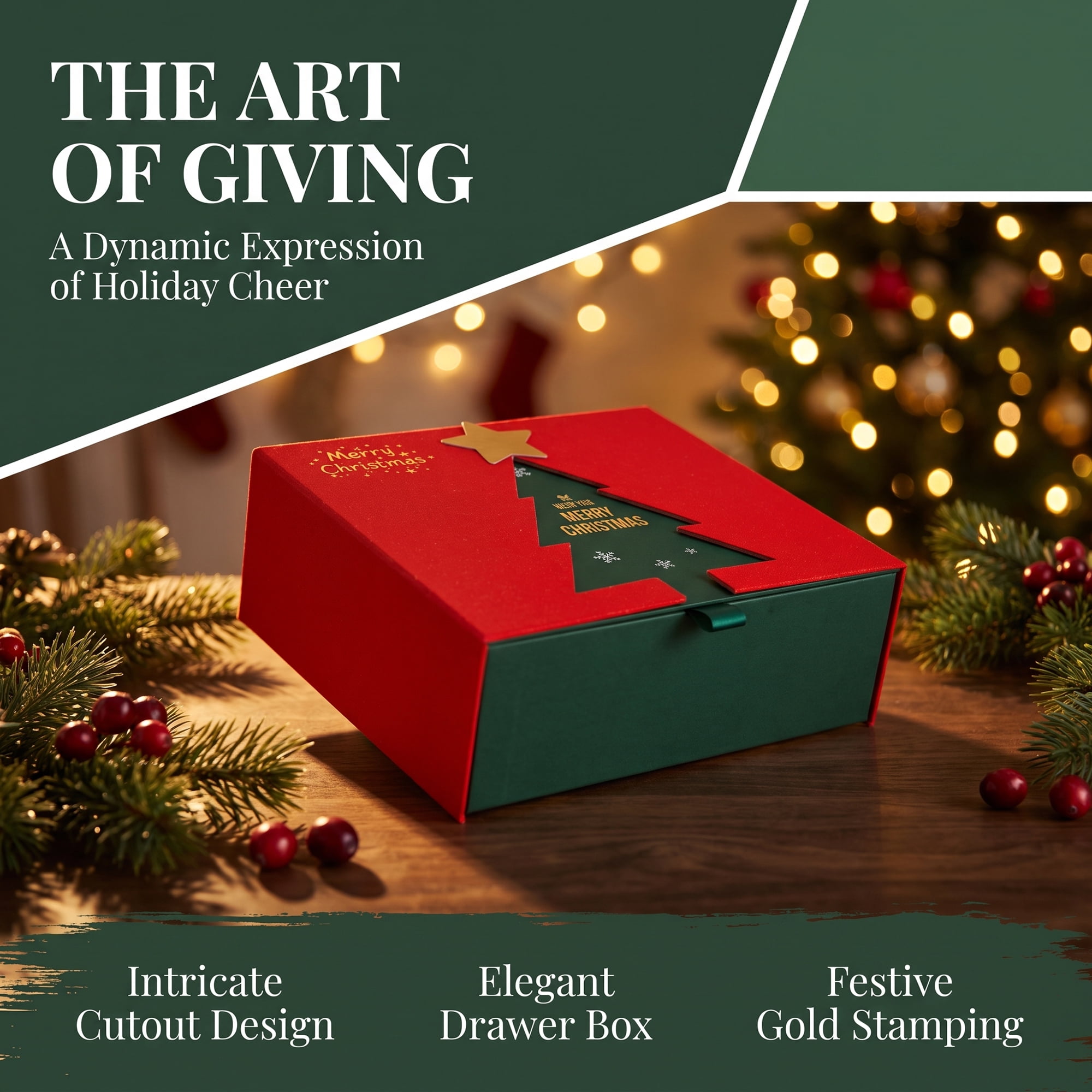 Unique Bargains Elegant Christmas Tree Pattern Gift Box Red 7.9"x7.1"x3.1"