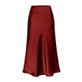 thumbnail image 6 of HGIEYS Women High Waist Silky Satin Midi Skirt Elastic Waist A Line Skirt with Slit, 6 of 6