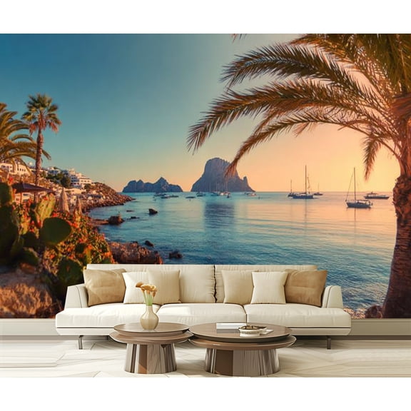 Peel and Stick Wallpaper Waterproof Cala d Hort beach Wall Mural Decor Self Adhesive and Removable 69in x 98in