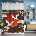 thumbnail image 6 of No Hook Shower Curtains with Snap-in Liner Set, Japanese Style Waterproof Hotel Style Bathroom Shower Curtain, Modern Cranes Cherry Flower Wave Brown Breathable Mesh Top Bath Curtains 72''x84'', 6 of 9