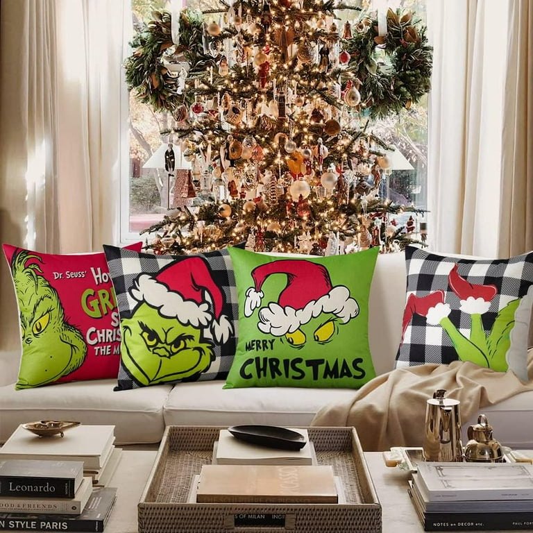 Cirzone Christmas Throw Pillow Covers Christmas Outdoor Pillow Covers Cotton Linen Christmas Pillow Covers 18x18 Christmas Decorations Set of 4 for