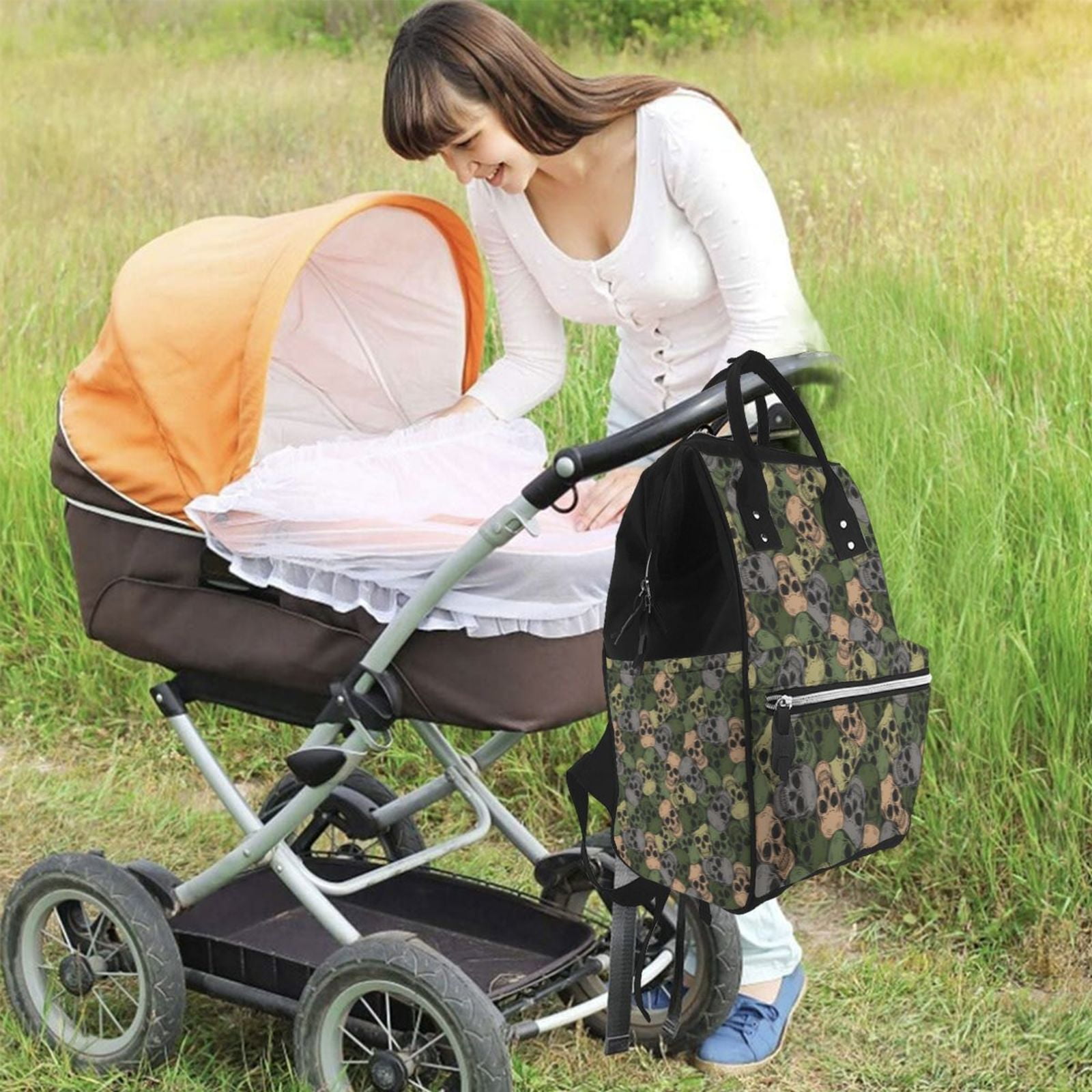 Fuzoiu Camouflage Skulls Print Diaper Bag Backpack,Baby Essentials Travel Tote,Multi function Waterproof Diaper Bag, Travel Essentials Baby Bag - Unisex