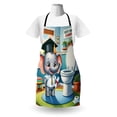 thumbnail image 3 of Cartoon Apron, Potty Training Champion Lettering Funny Toilet Scene with Happy Elephant, Unisex Kitchen Bib with Adjustable Neck for Cooking Gardening, Adult Size, Purpleblue Multicolor, by Ambesonne, 3 of 4