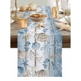 thumbnail image 5 of Ocean Life Starfish Coral Shell Table Runner 13x60in Non-Slip Cotton Linen Table Runners, Retro Blue Gradient Wood Grain Dresser Scarves TableRunner for Dinner Kitchen Dining Wedding Party, 5 of 9