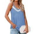 thumbnail image 2 of USSUMA Womens Summer Tops and Blouses Trendy V Neck Flowy Color Block T-Shirts for Women Dressy Casual Sleeveless Spaghetti Strap Camis Shirt Tunics Plus Beach, 2 of 5