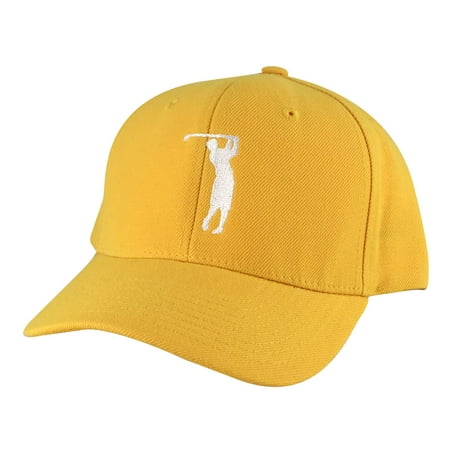Golfer Swing Mid Crown Curved Brim Adjustable Snapback Cap Hat - Gold White