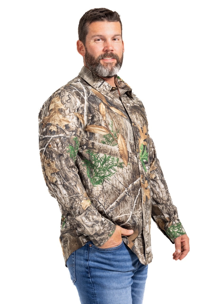 Realtree Men's Button Down Long Sleeve Shirt – EDGE Camo – Comfortable & Durable Outdoor Wear | SIZE M