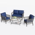 thumbnail image 2 of POTEBAN 4-Piece Wicker Outdoor Patio Conversation Set with Coffee Table, Grey Rattan Sofa Set for Balcony, Porch, Backyard, Blue, 2 of 9