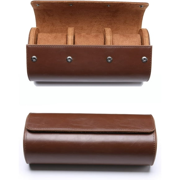 Watch Case Watch Roll Travel Case 3 Slot Pu Leather Portable Watch Roll Case Organizer For Men and Women with Velvet to Protection-Watch Roll Organizer to Home Secure Storage (brown)