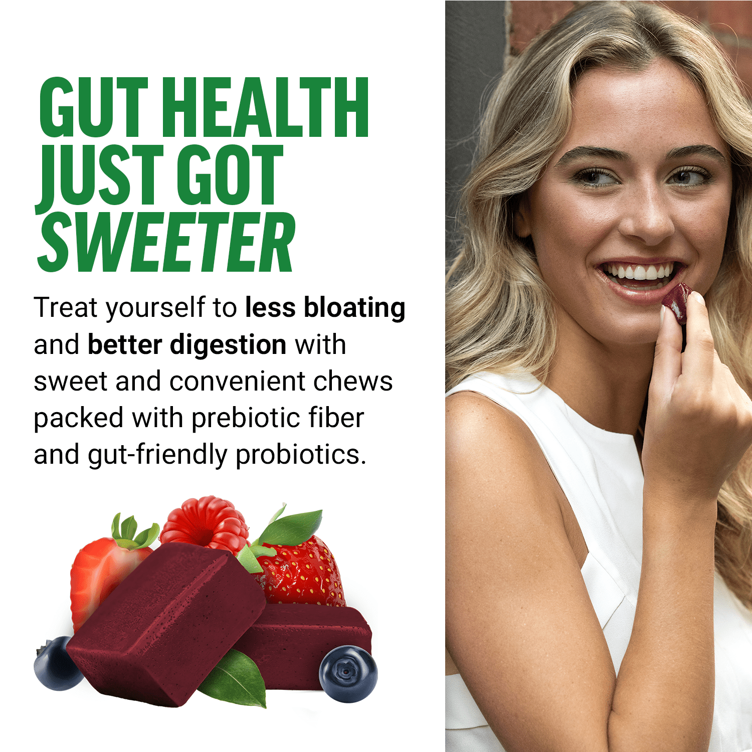 Force Factor Smarter Greens Supplement with Probiotics, Antioxidants & Fiber for Bloating, Digestion, Gut Health & Energy, Summer Berry, 60 Soft Chews