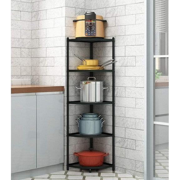 MAGCOLOR 5-Tier Kitchen Corner Shelf Rack, Free Standing Pot Rack for Organizer Stainless Steel Cookware Stand