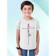 thumbnail image 2 of Breast Cancer Support Faith Cross Youth T-shirt, XL, White, 2 of 5