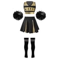 thumbnail image 6 of iiniim Kids Girls Cheer Leader Crop Top with Pleated Skirt Pom Pom Socks Party Dancewear Black&White B 14, 6 of 7