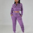 thumbnail image 3 of Scyoekwg Two Piece Sets for Women 2025 Fall Outfits Sweatsuit Short Long Sleeve Sweatshirt Jogger Sweatpant Fashion Matching Outfits Casual Two Piece Set Lounge Set (Purple,XXL), 3 of 6