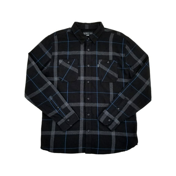 Caliville Mens Black Plaid Long Sleeve Button-Front Flannel Shirt Large