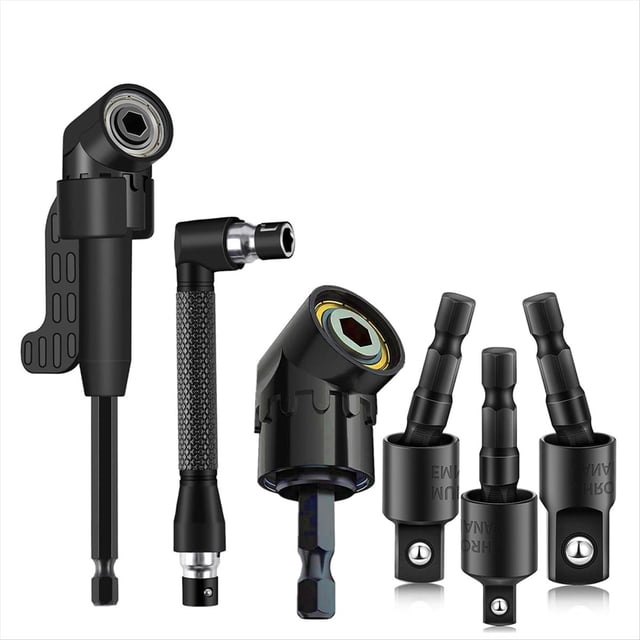 Juego de 6 Accesorios para Taladro en Ángulo Recto con Adaptador 105° y Dado