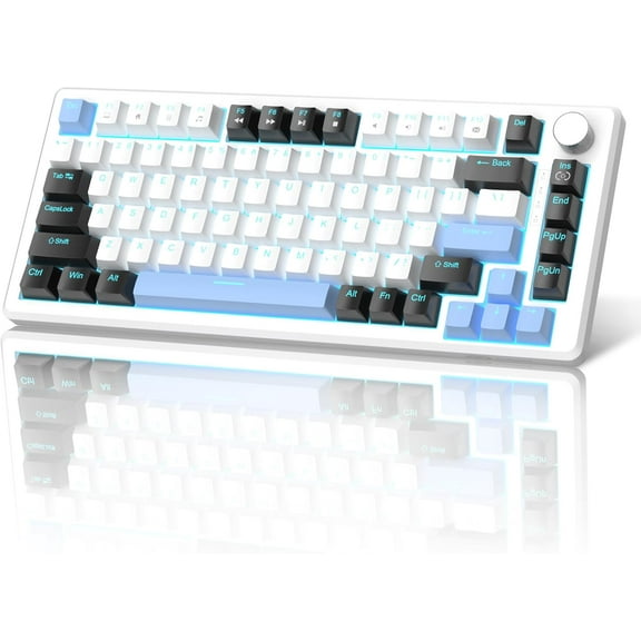 MageGee 75% Mechanical Gaming Keyboard, Compact Blue Backlit Wired EVA Foam, Knob Control