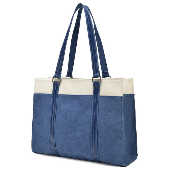 Bolso de mano Barsine para portátil de lona, 15,6 pulgadas, bicolor, para mujer