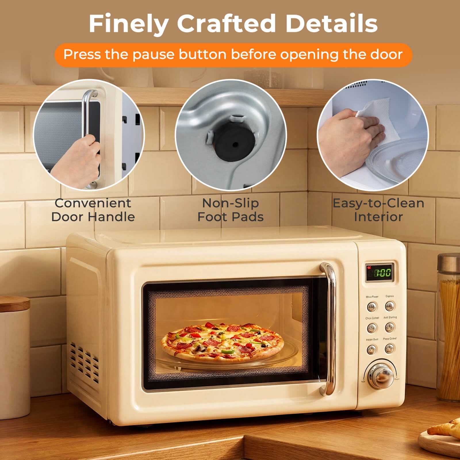 Costway, Retro Countertop Microwave Oven, 0.7 Cu.Ft, Pink
