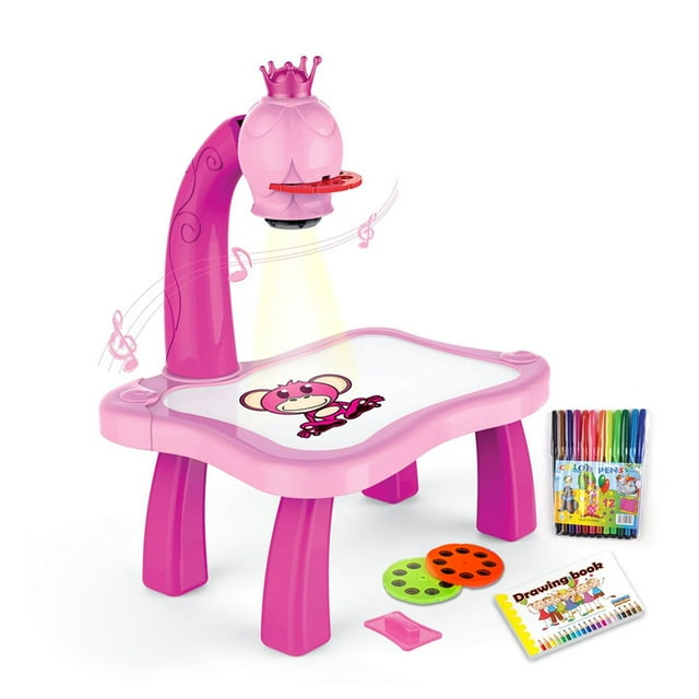 Children Projector Drawing Table ABS Battery Operated Sketch Desk Projection Machine Early Educational Toy Home Plaything Gift Pink