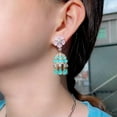 thumbnail image 3 of Dainty Light Blue Dangle Drop Round Tassel CZ Flower Earrings Gold Color Jewelry, 3 of 9