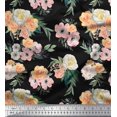 thumbnail image 1 of Soimoi Black Cotton Duck Fabric Anemone & Begonia Floral Print Sewing Fabric Yard 42 Inch Wide, 1 of 3
