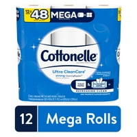 Cottonelle Ultra CleanCare Strong Toilet Paper, 12 Mega Rolls, Bath Tissue